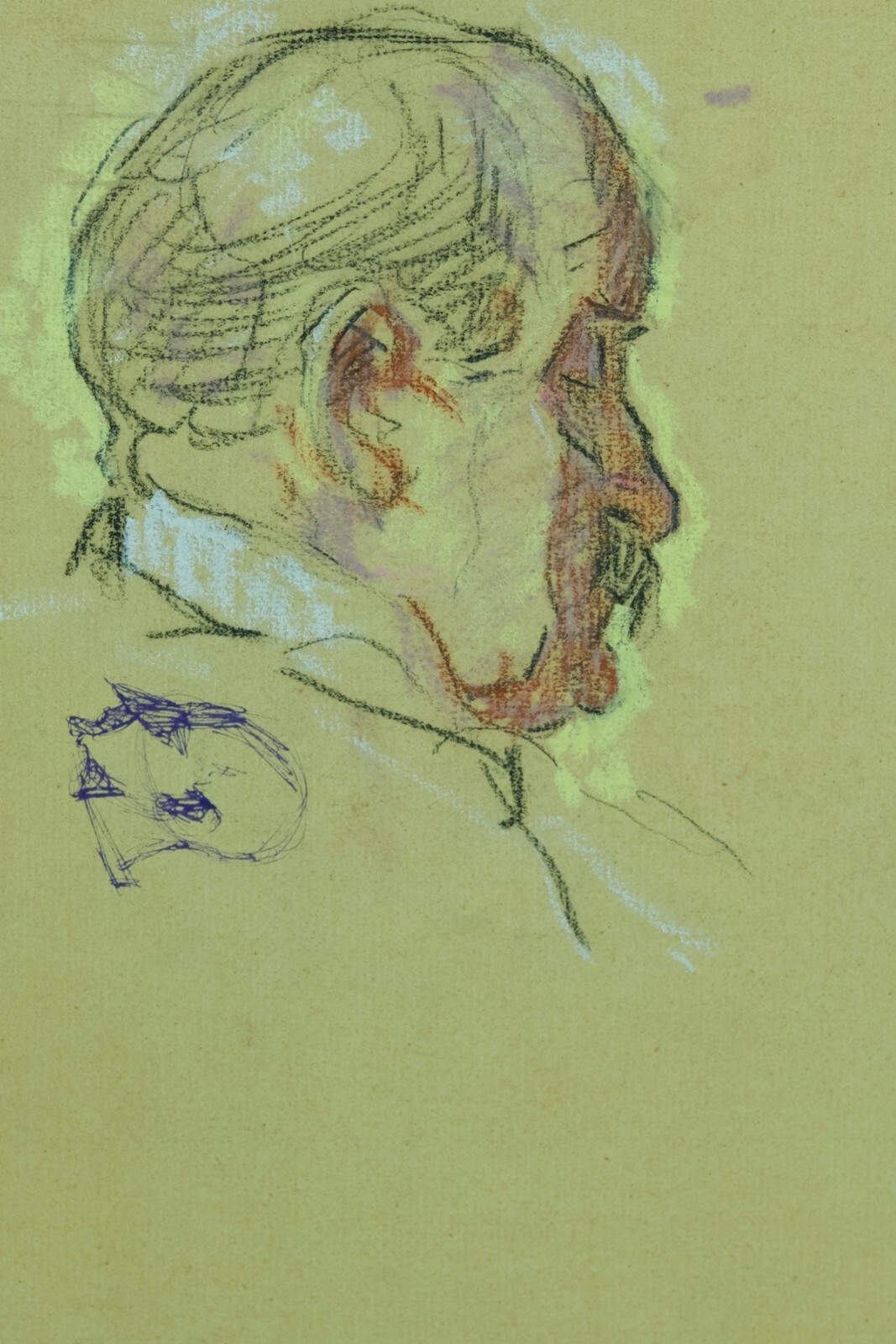 Ancien tableau portrait homme profil Asie Paris Jean Terles Art Deco 1930