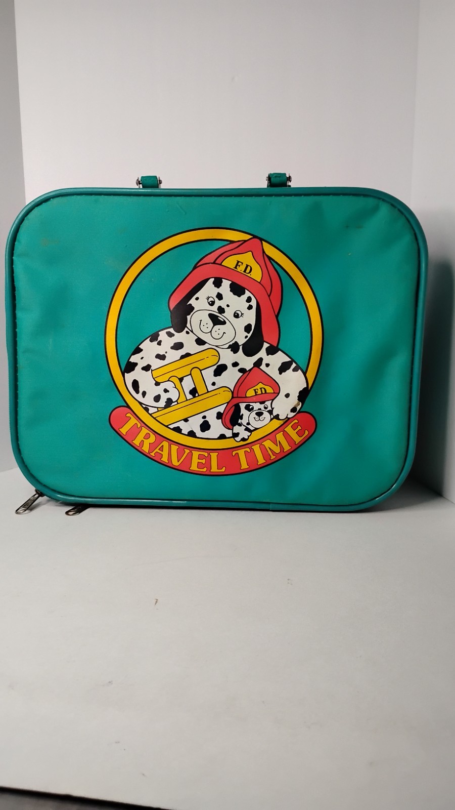 Vintage Travel Time Childs Suitcase Fire Hat Ladder Dalmatians Zip 9 x 12 