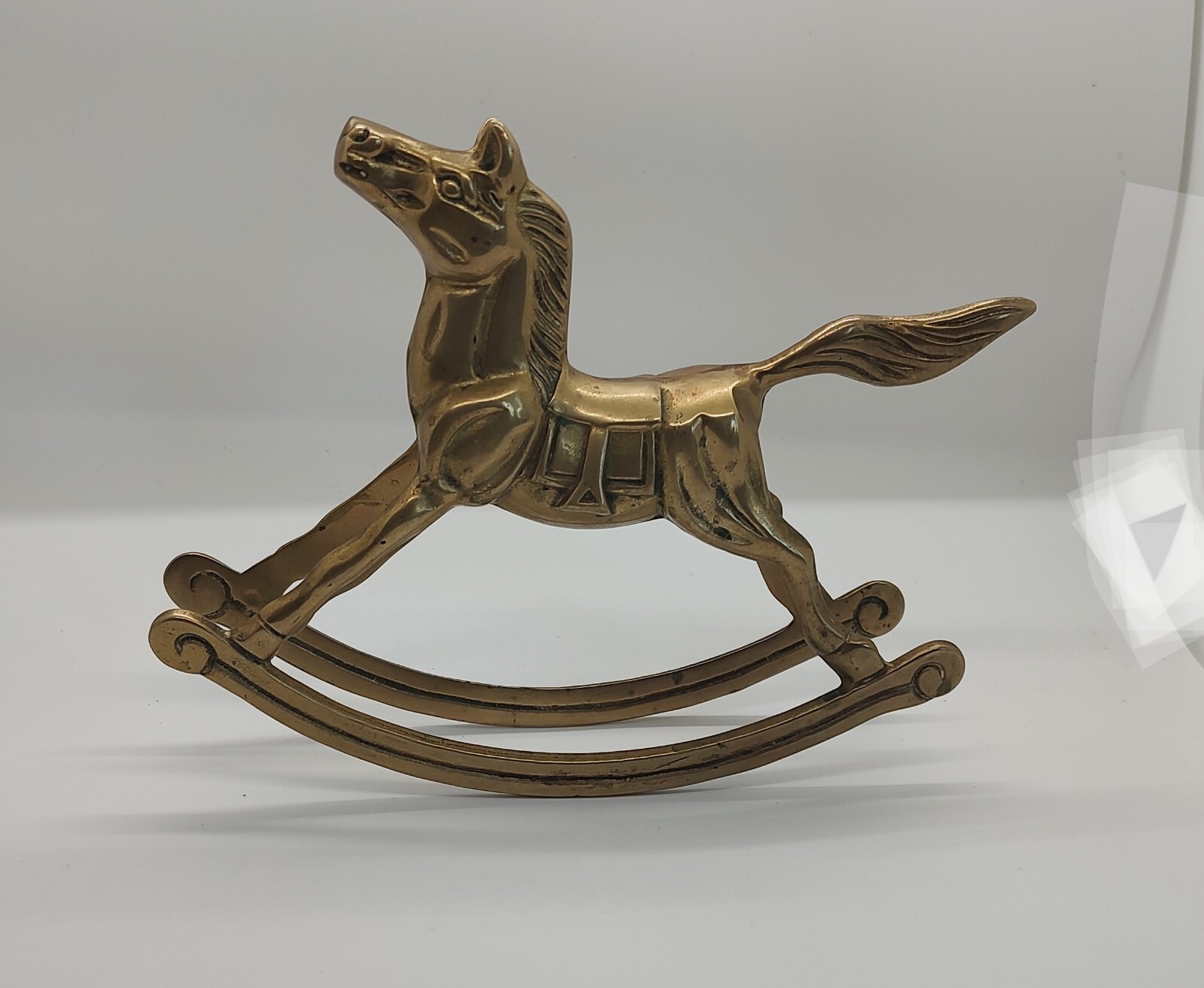 Brass Rocking Horse Figurine Statue 70s 80s Equestrian Decor See Description.