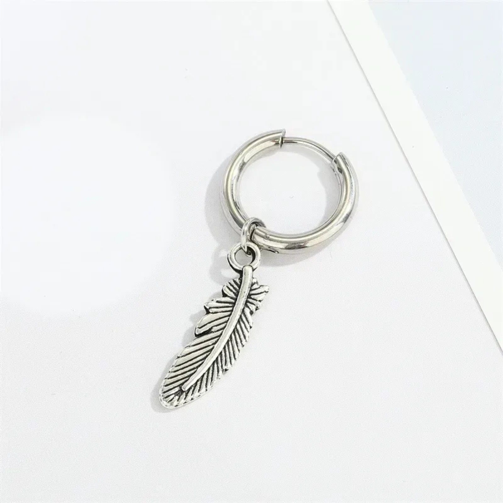 Plated stainless steel irregular feather design Single Earring Boho inspired
