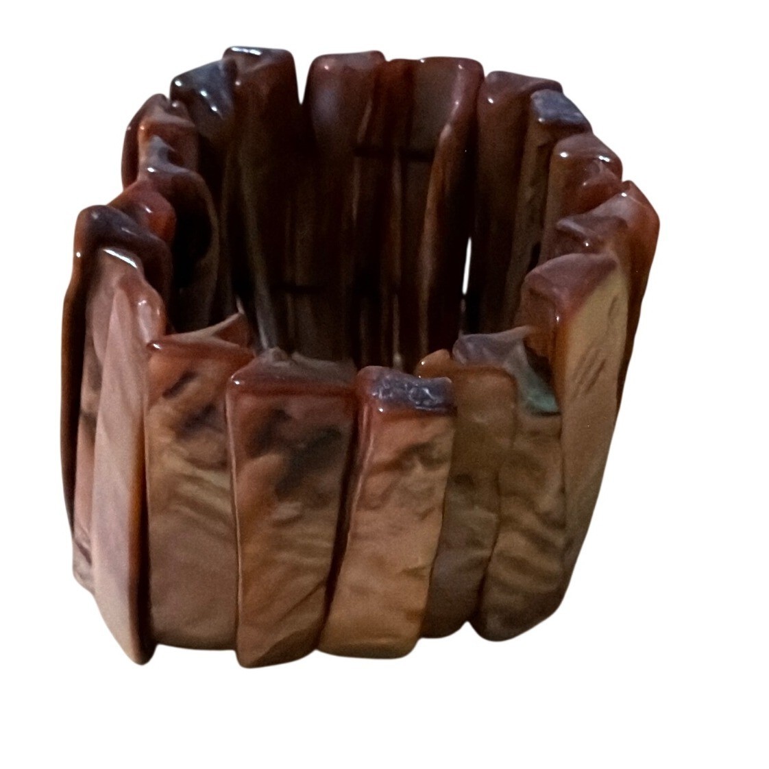 Natural Mother of Pearl Shell Stretch Bracelet Iridescent Brown Statement Cuff