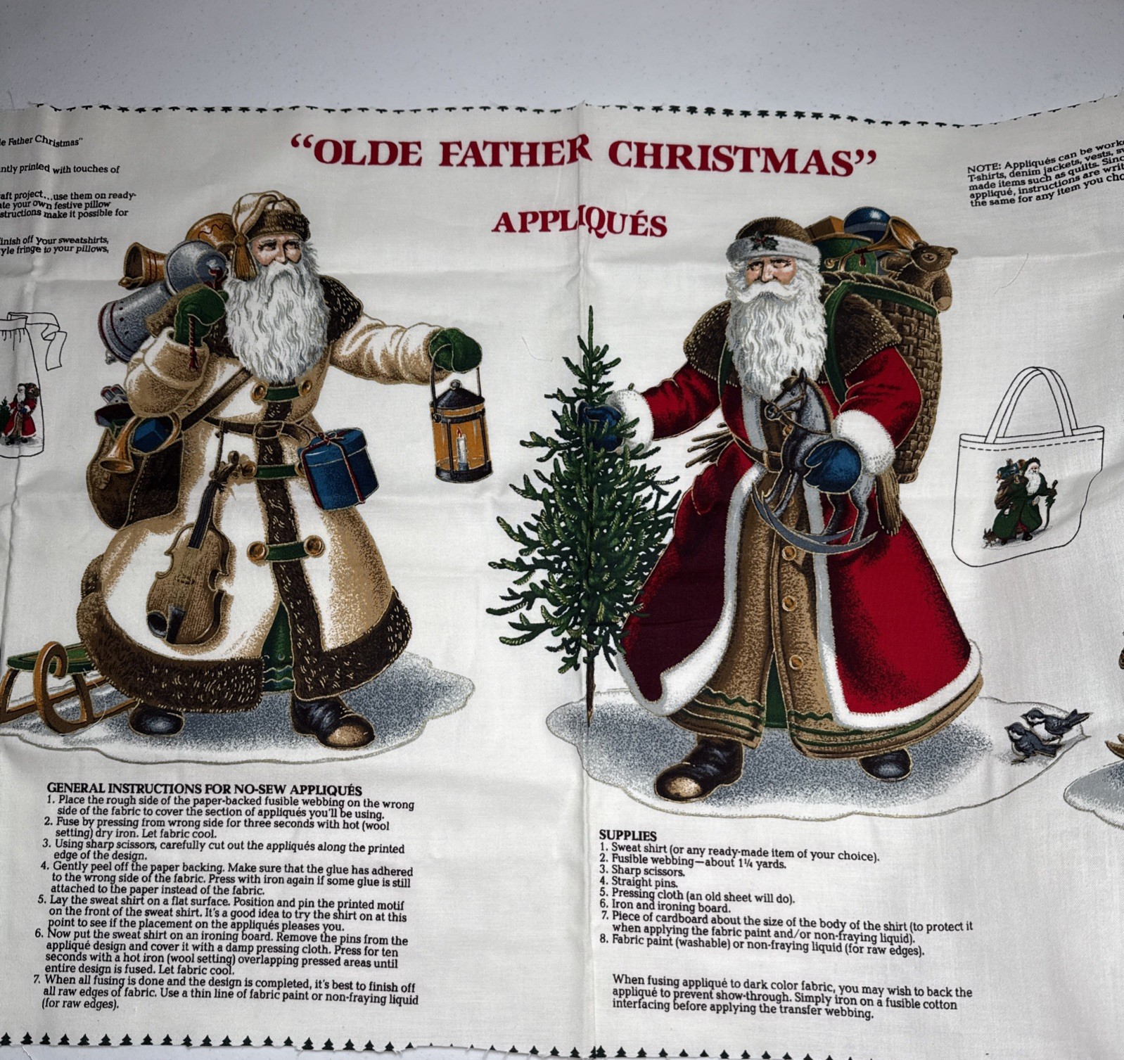 Olde Father Christmas Craft Panel Vintage Santa Appliques VIP Cranston