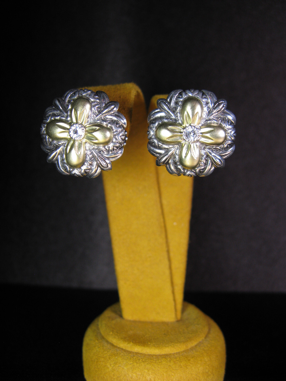 BARBARA BIXBY EARRINGS SIGNATURE LOTUS FLOWER TOPAZ GEMSTONE BUTTON Stud Omega