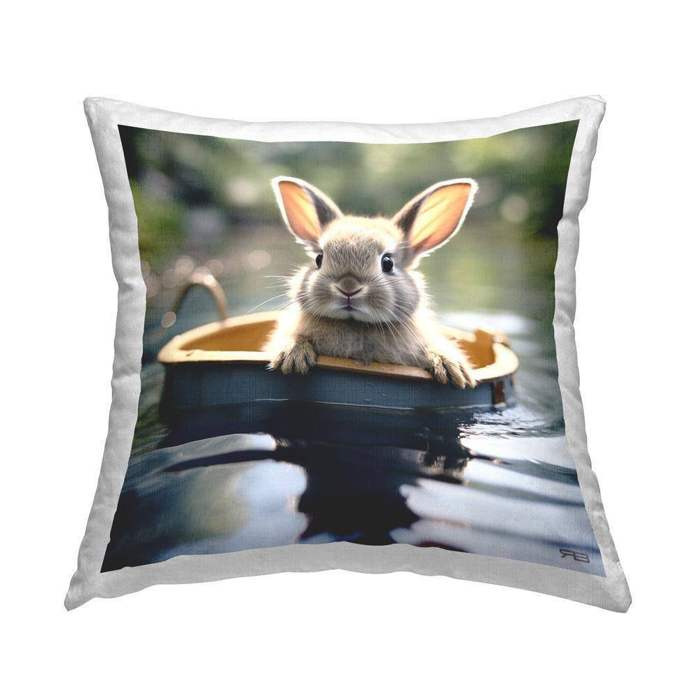 Bunny in Summer Pond Multi-Color Print Polyester 18 In. X 18 In. Throw Pillow
