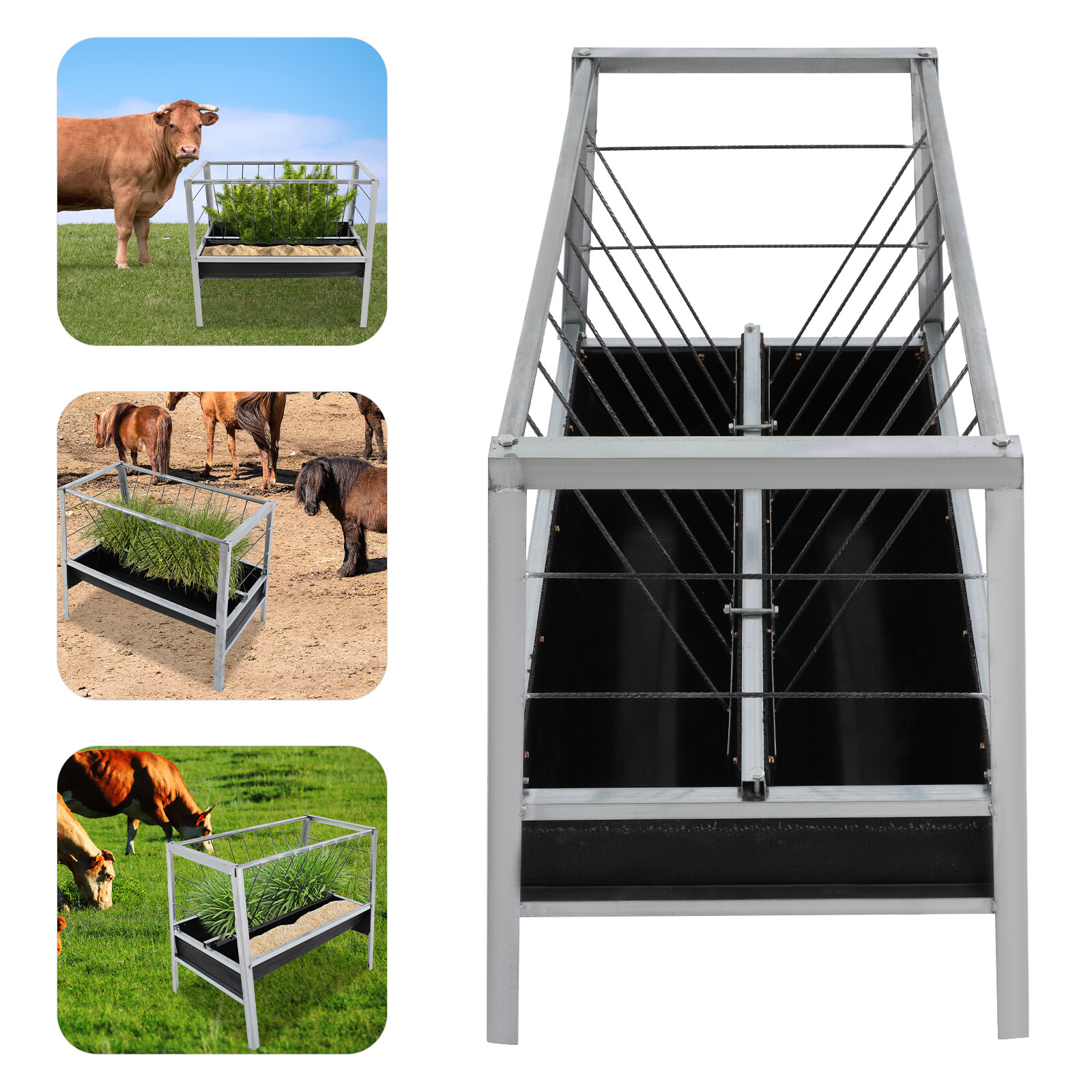 Livestock Feed Trough 2-in-1 Grain & Hay Feeder for Goats Sheep Large Capacity