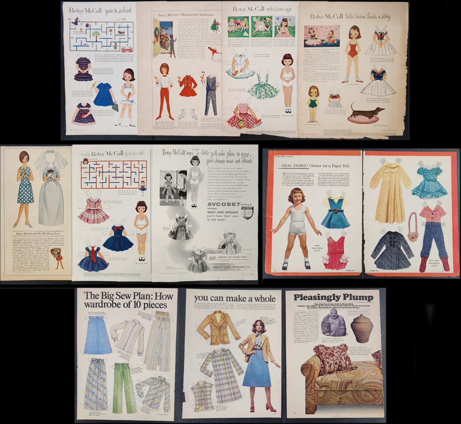Betsy McCall Womans Day Sewing Patterns Paper Dolls Uncut Magazine Pages Vintage