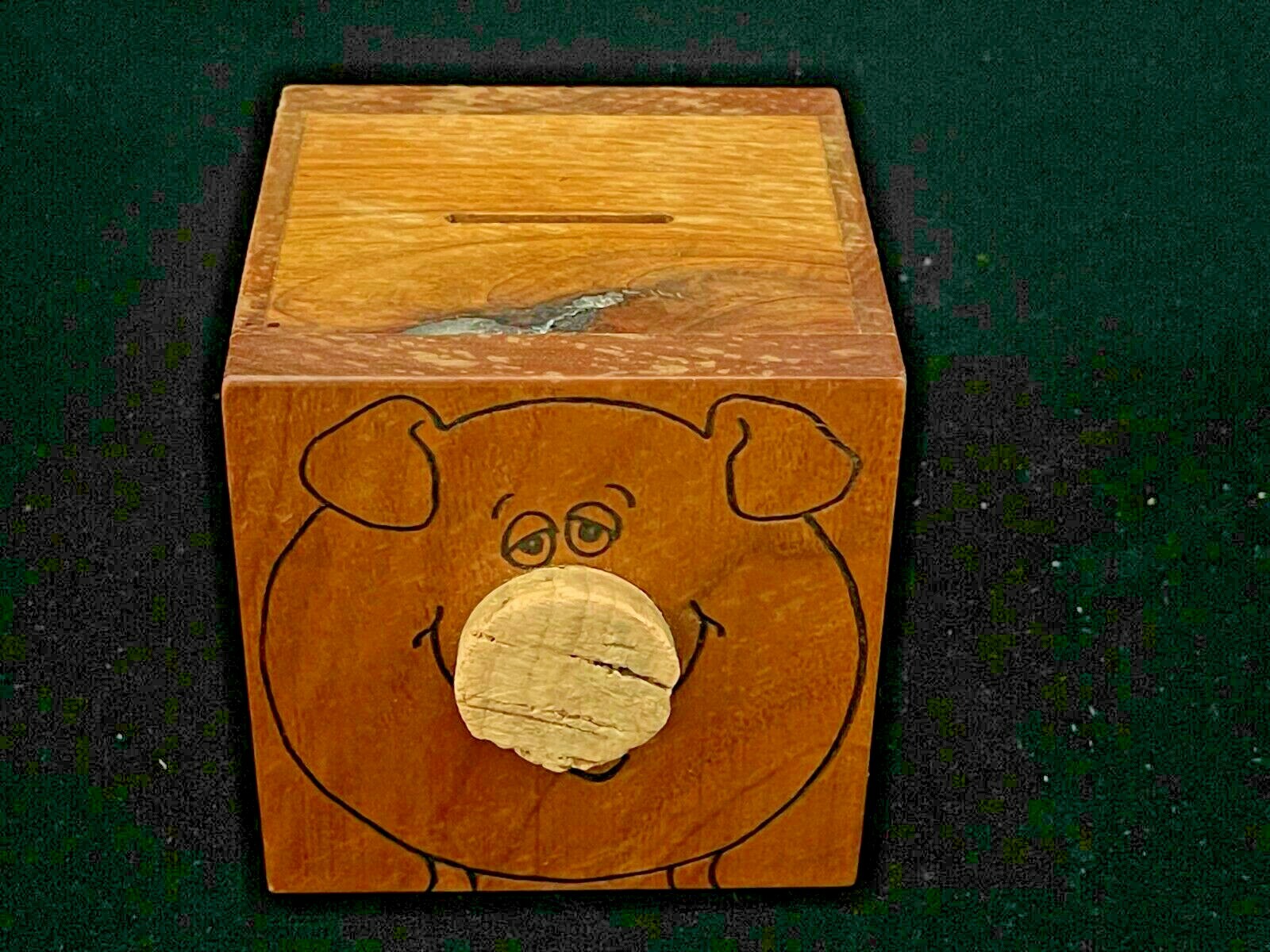Vintage 1976 Toystalgia Wooden Cube Piggy Bank w/Cork Plug