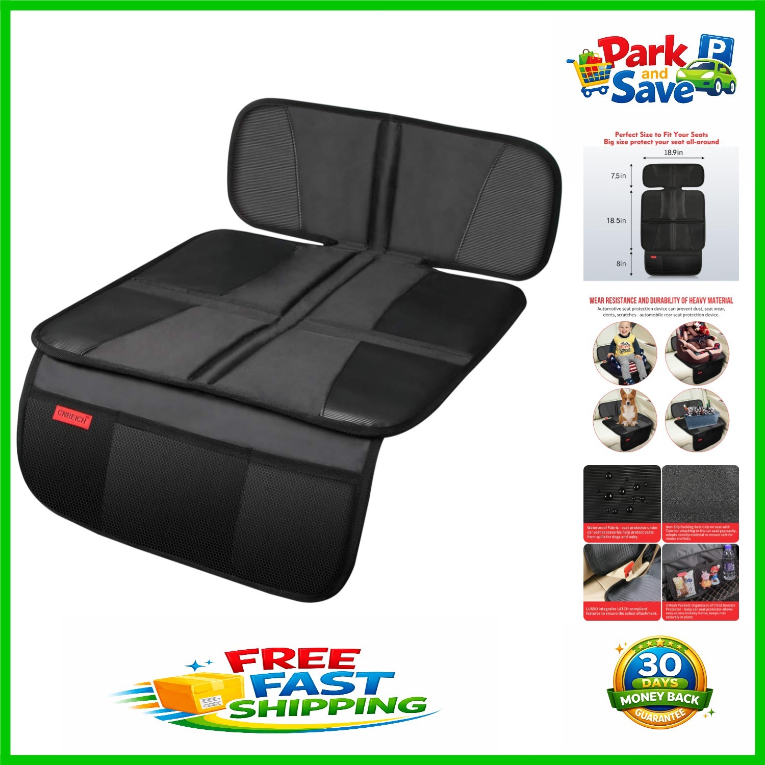 Heavy-Duty Car Seat Protector - Leather Reinforced, Easy to Clean & Lightweight