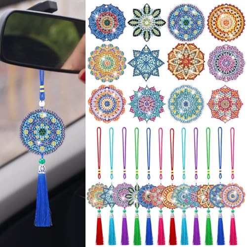  12 Pcs Diamond Painting Car Ornaments Diamond Art Ornament for Car Mandala