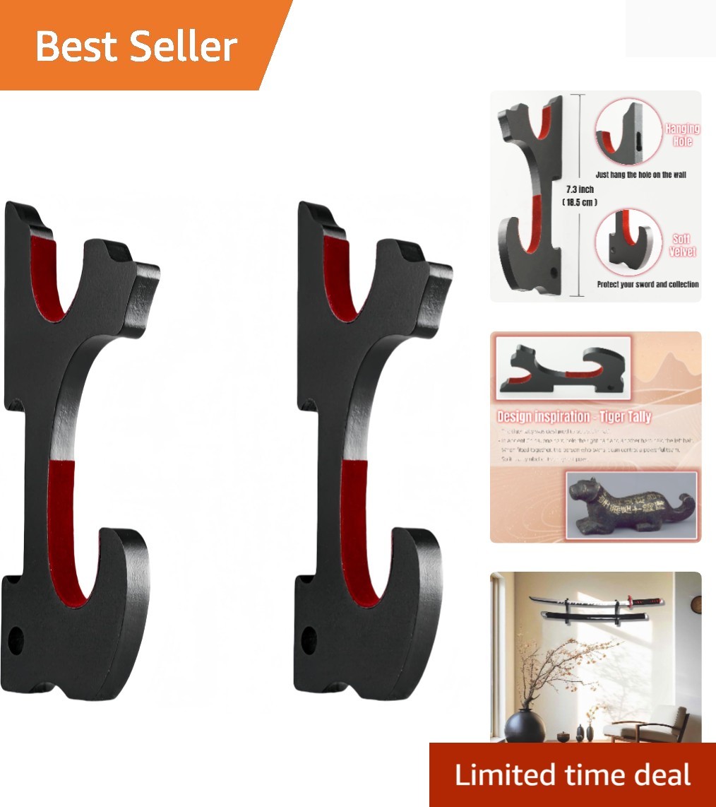 Space-Saving Adjustable Sword Display Set - 2 Velvet Padded Hooks for Home Decor