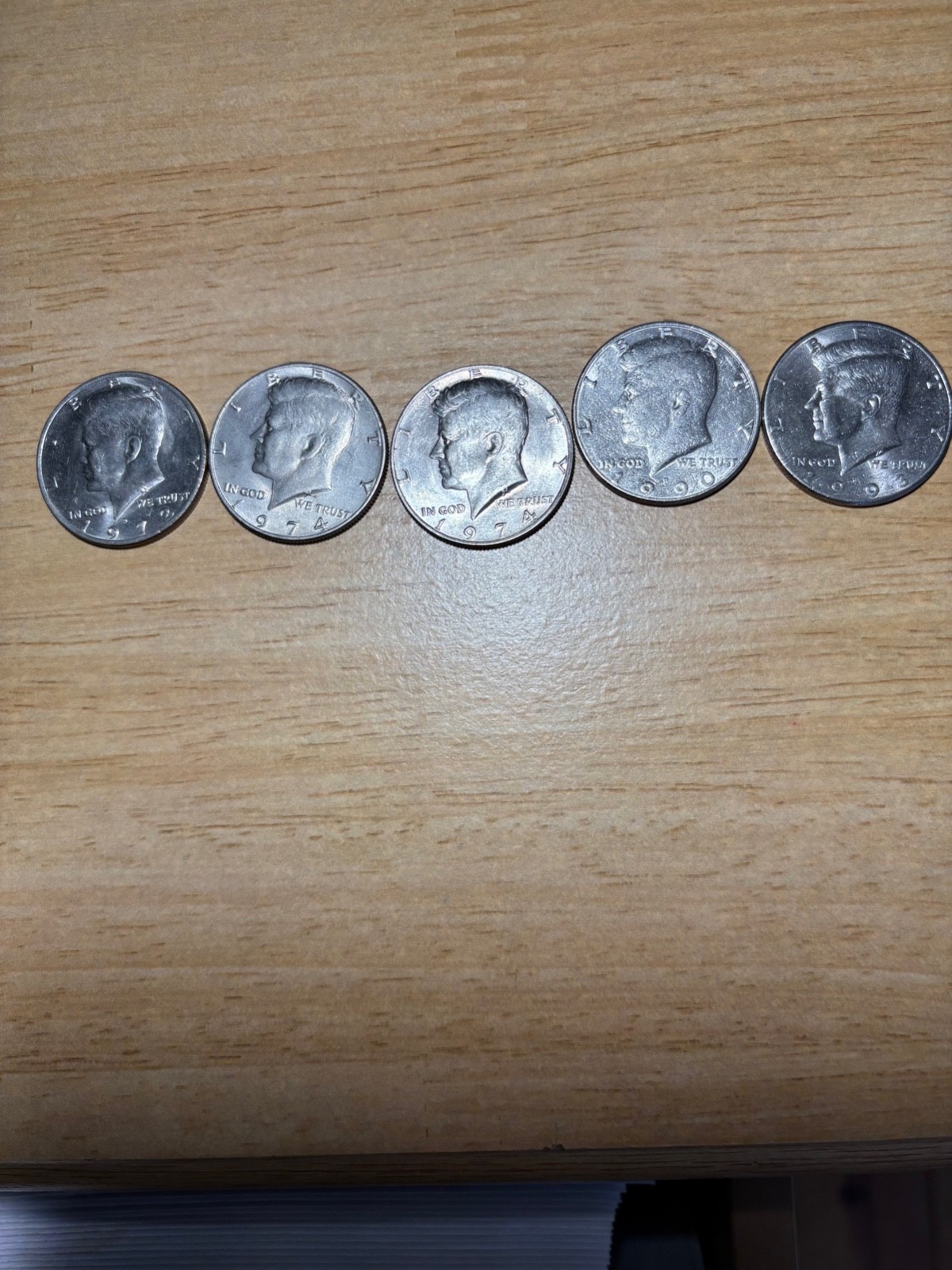 5 Kennedy Half Dollars 1972-1993