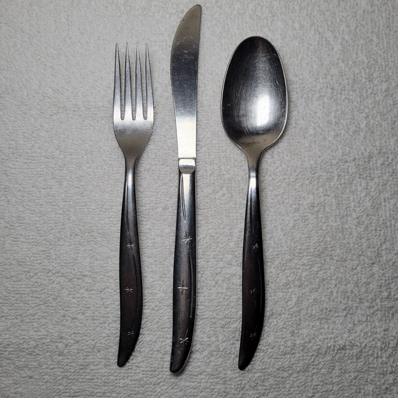 Superior Stainless Starburst Flatware MCM 3 Piece Set Fork Knife Spoon