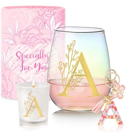 Personalized Birthday Gifts for Women Monogrammed Stemless Wine Letter A