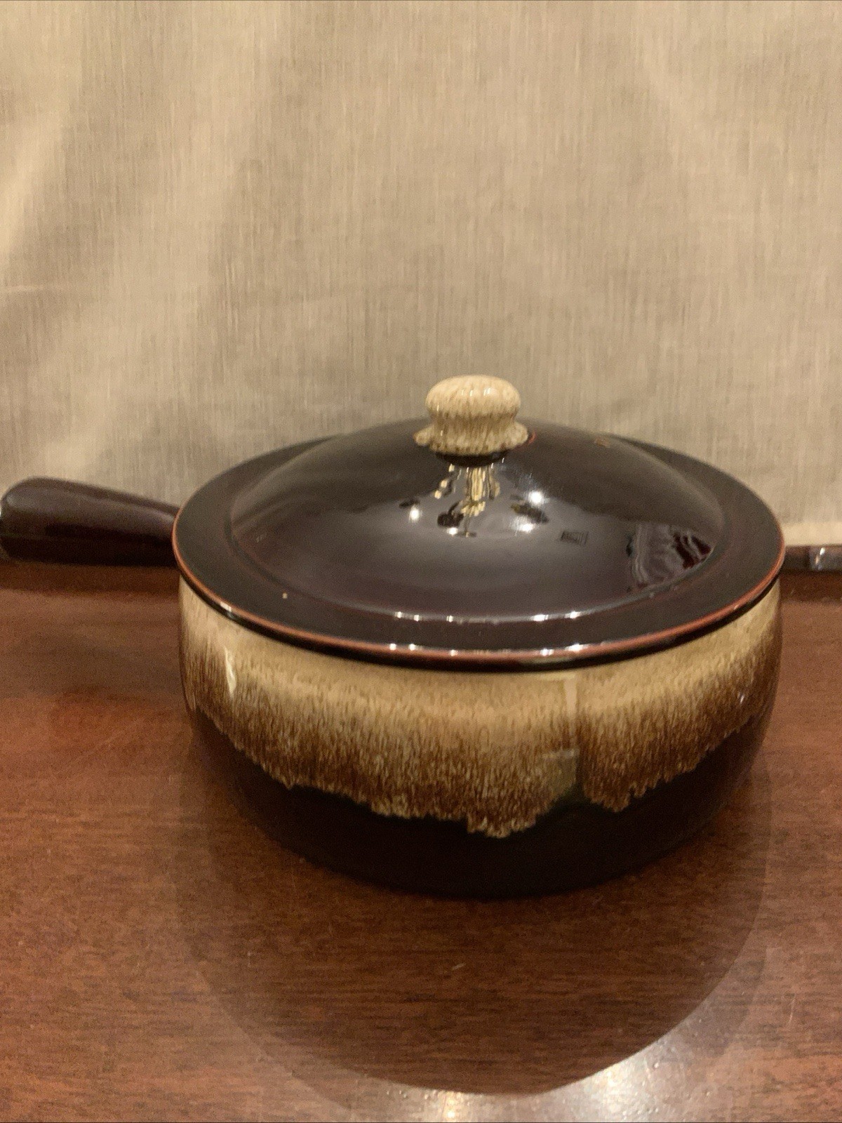 Vintage Pfaltzgraff Brown Drip Open Lug Handle Casserole W/ Lid~ Markedl