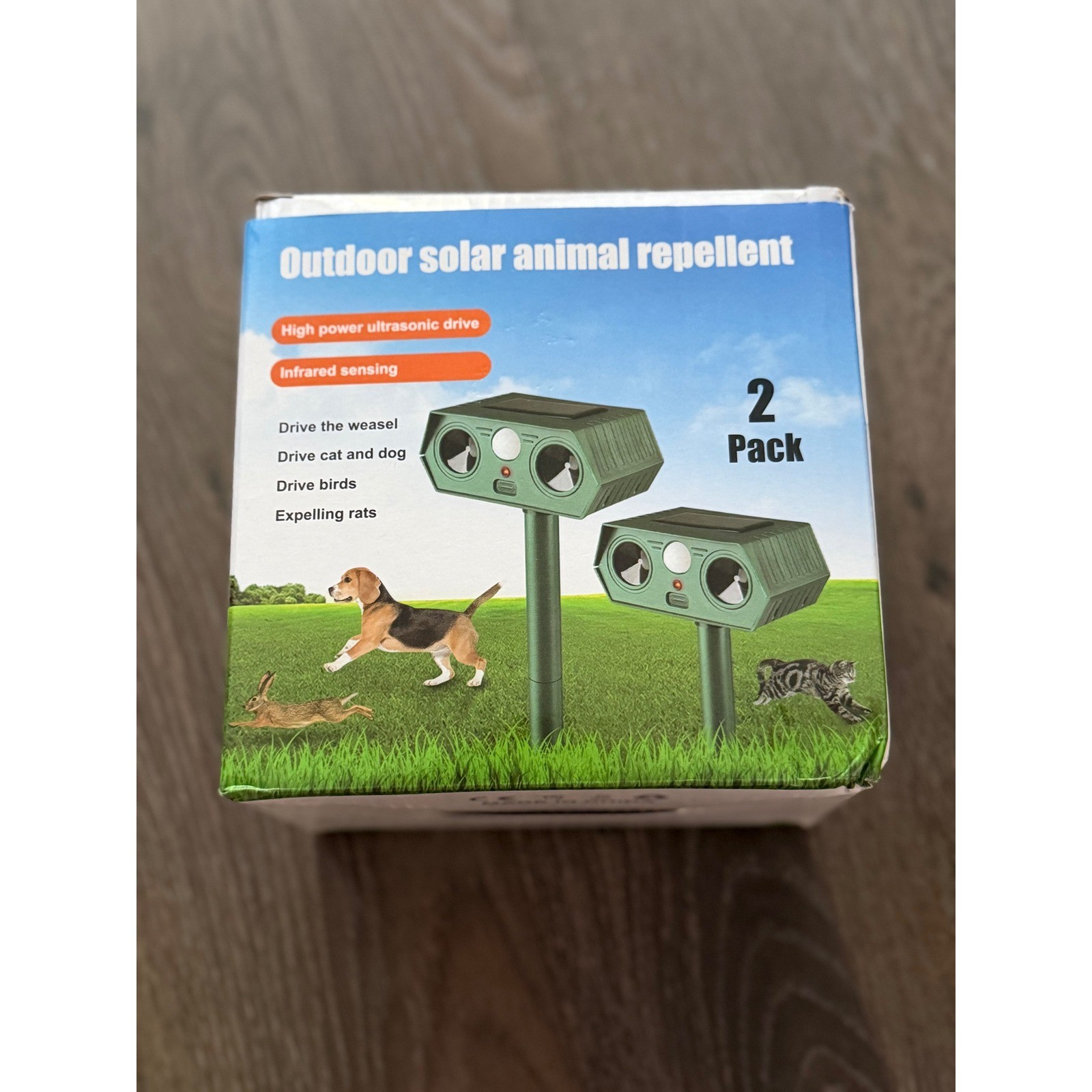 2 Pack Outdoor Solar Animal Repellent Ultrasonic Pest Repeller