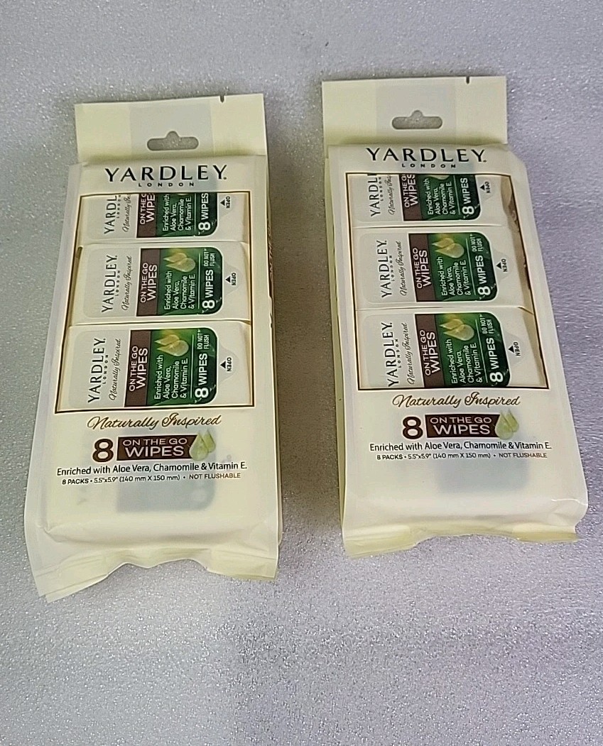 Lot 2-Yardley London On The Go Pre-moistened Wipes,  (8) Packs  Ea- Total 16 Pk