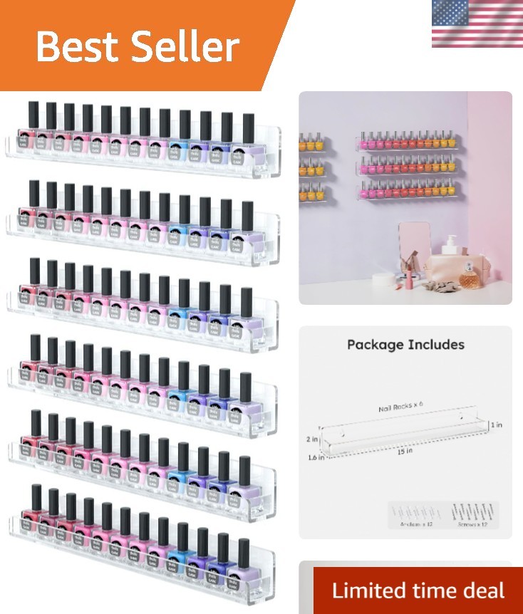 Nail Polish Wall Rack: 6 Shelves 15 Inch Clear Acrylic Nail Polish Organizer ...