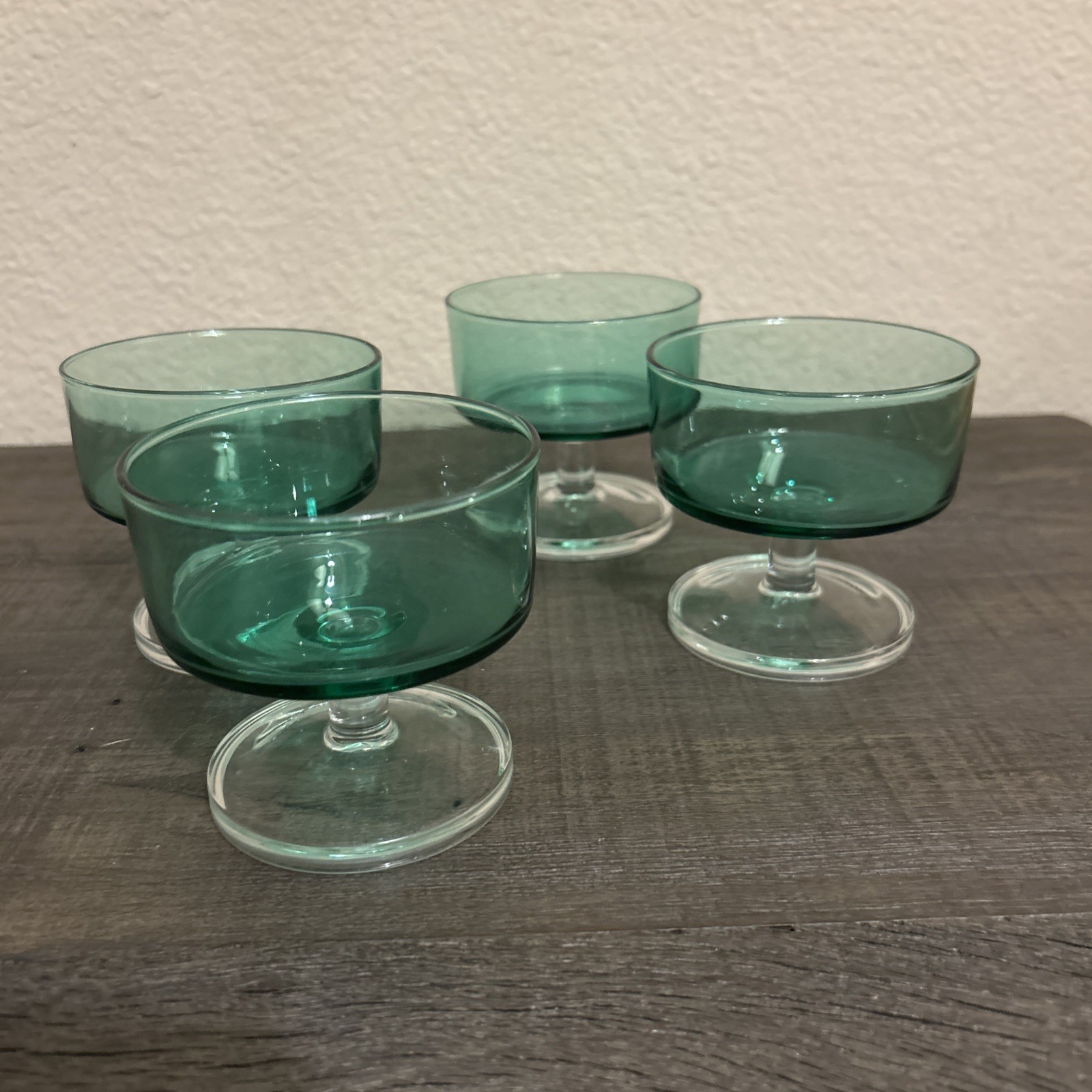 Set of 4 Luminarc Spruce Green Pedestal Glassware 1970s
