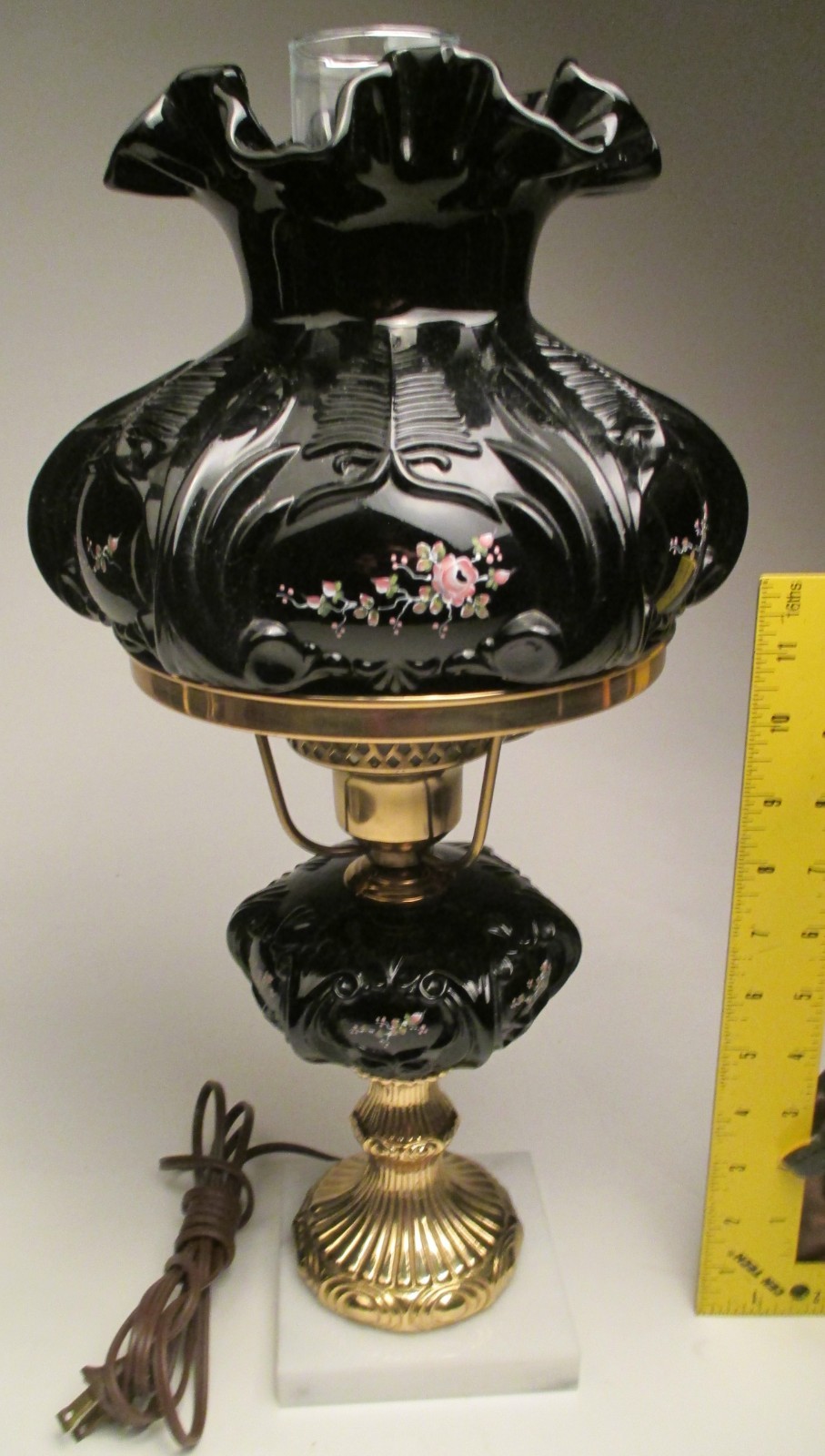 VTG Fenton Copper Rose Rose Classic Student Lamp #9308KP  Martha Reynolds 1990-1