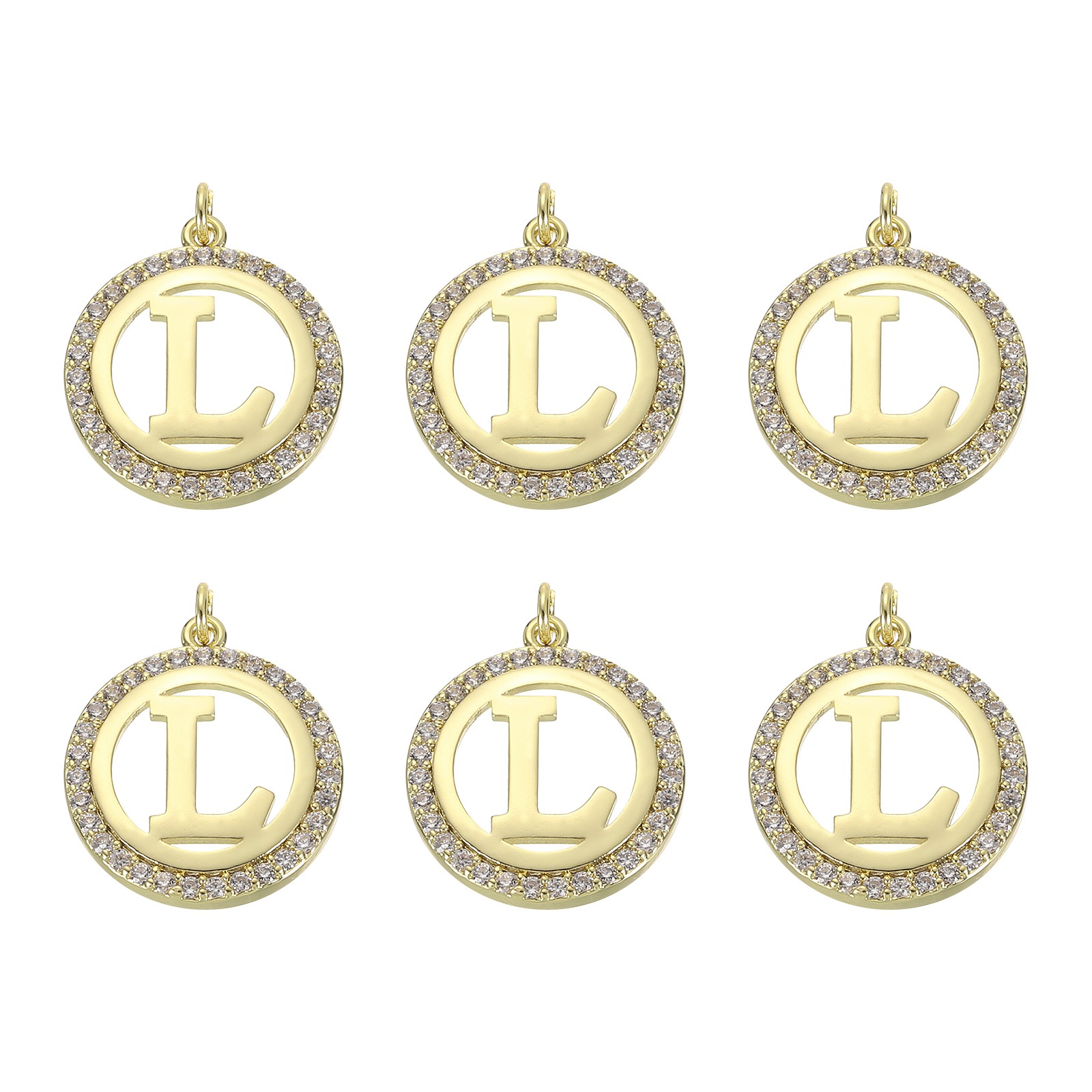 6 Pcs Letter Charm Bulk Initial Charm Round Alphabet Charm Pendant, Gold-L