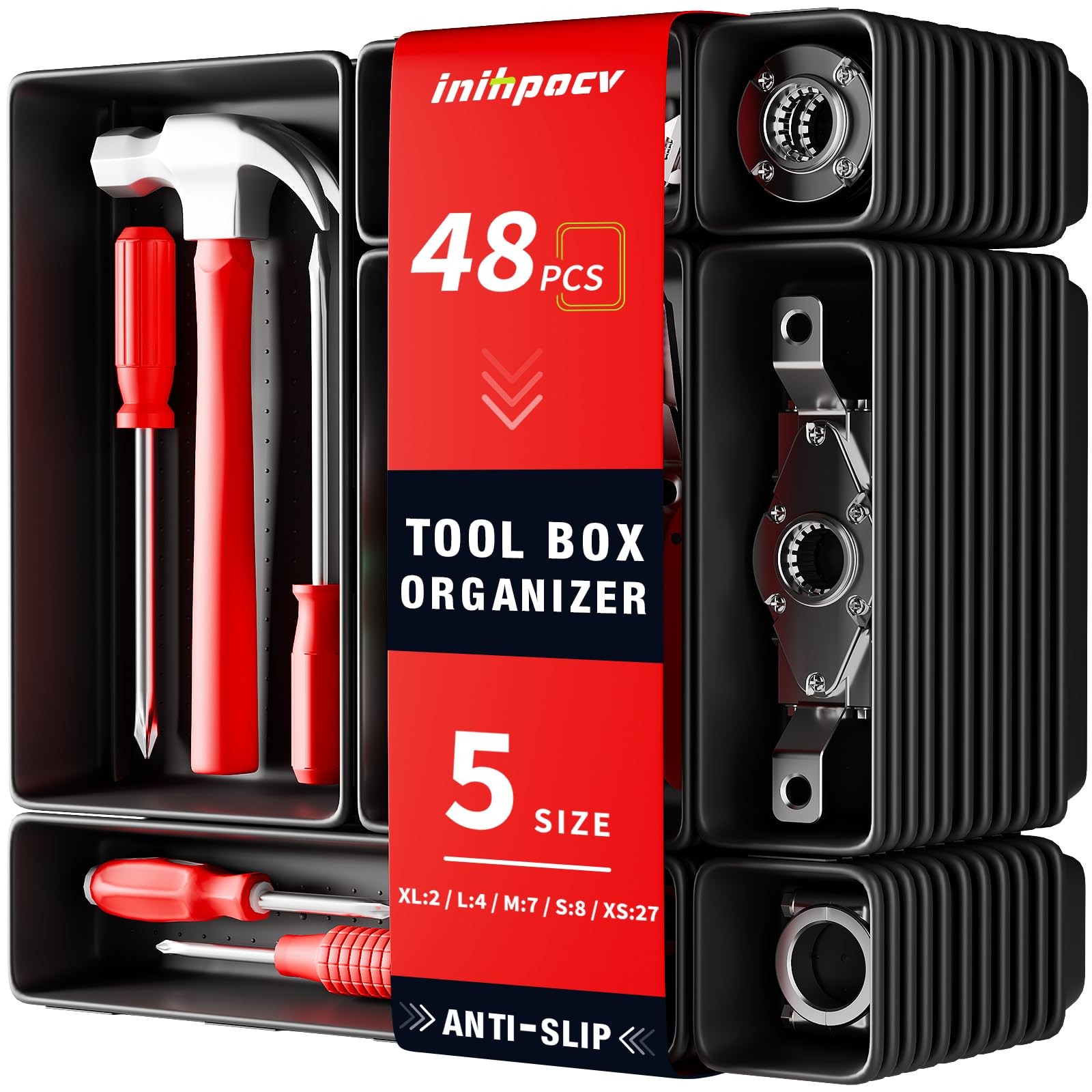 inihpocv 【48PCS & 5 Sizes】 Tool Box Organizer Tray, Toolbox 48PCS(5 size) 
