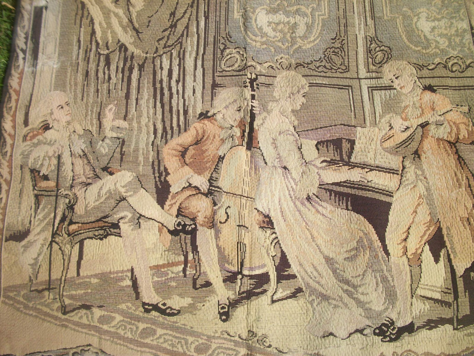 Vtg Tapestry Wall Hanging Musical Romantic Victorian 37" x 38.5 Made in France