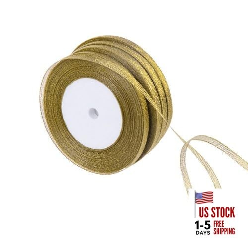  1/4-inch Glitter Metallic Gold Ribbon Crafters Ribbon for Wedding Party 