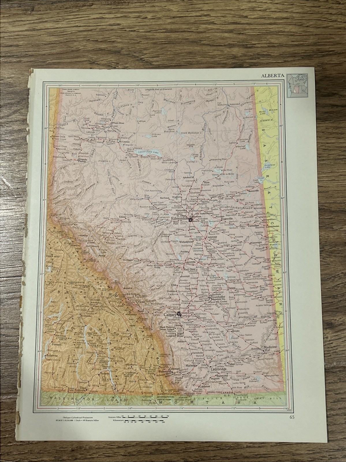 Antique 1956 Map Of Alberta Canada 14”x11”