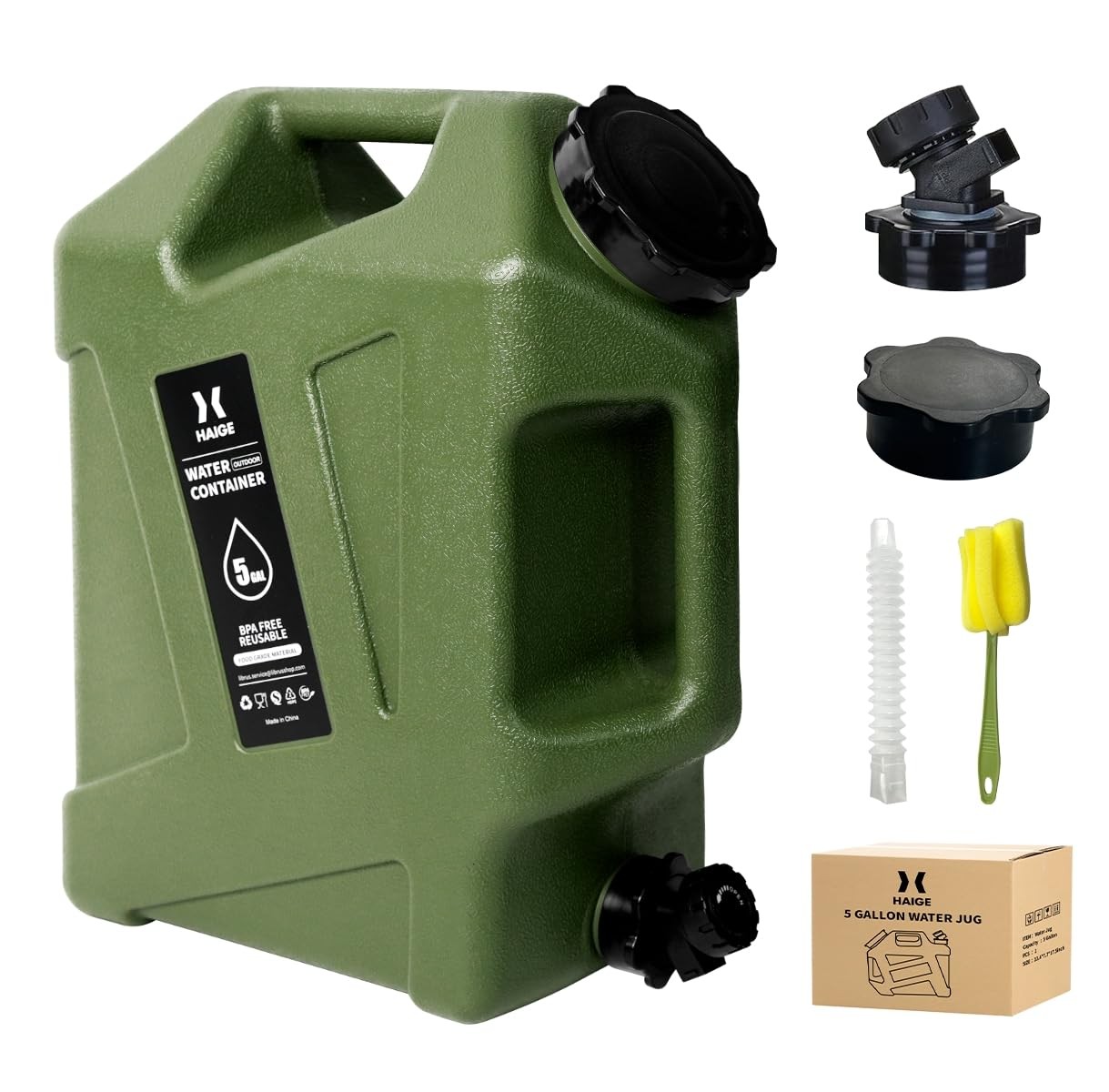 HAIGE 5 Gallon Water Jug with Spigot, 640 Ounces, 5 Green 