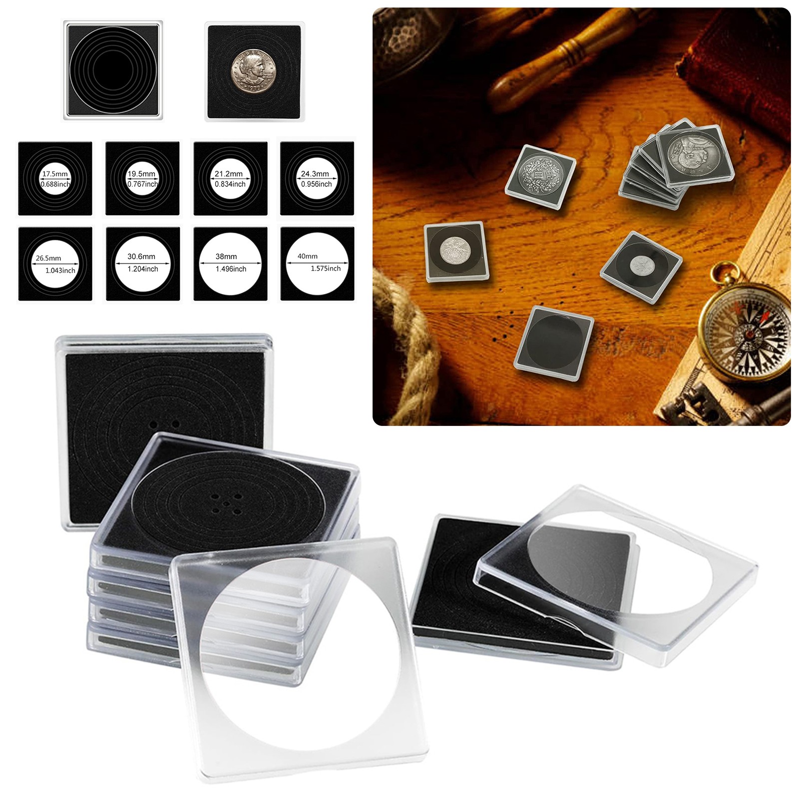80X Coin Holder Snap Capsules 2X2 Storage Case 40mm for Collection Silver Dollar