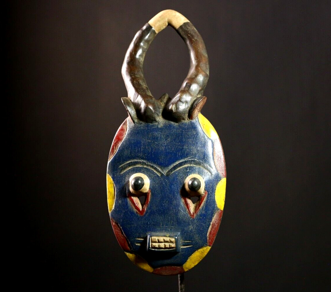 African Tribal Mask Hand Carved Vintage Wood Wall Art Decor-G4110