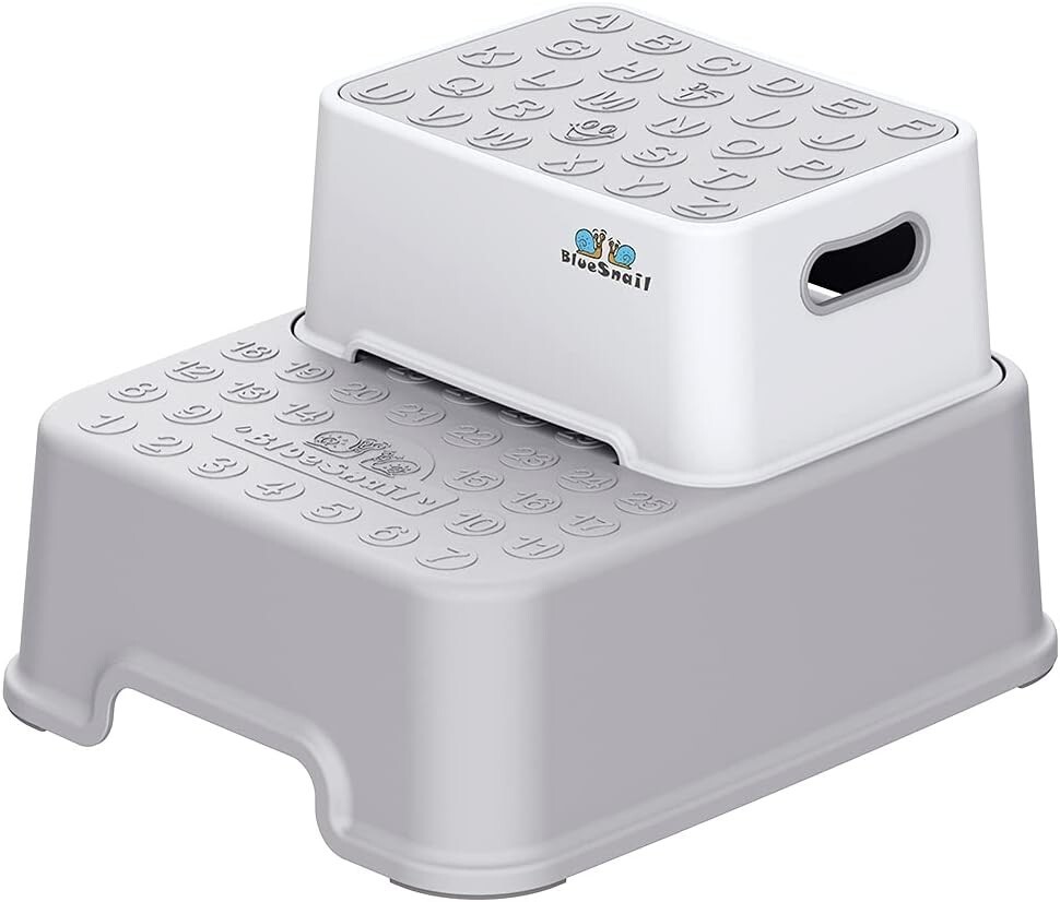 BlueSnail Double up Step Stool for Kids, Anti-Slip Bathroom, Kitchen Toilet Gray