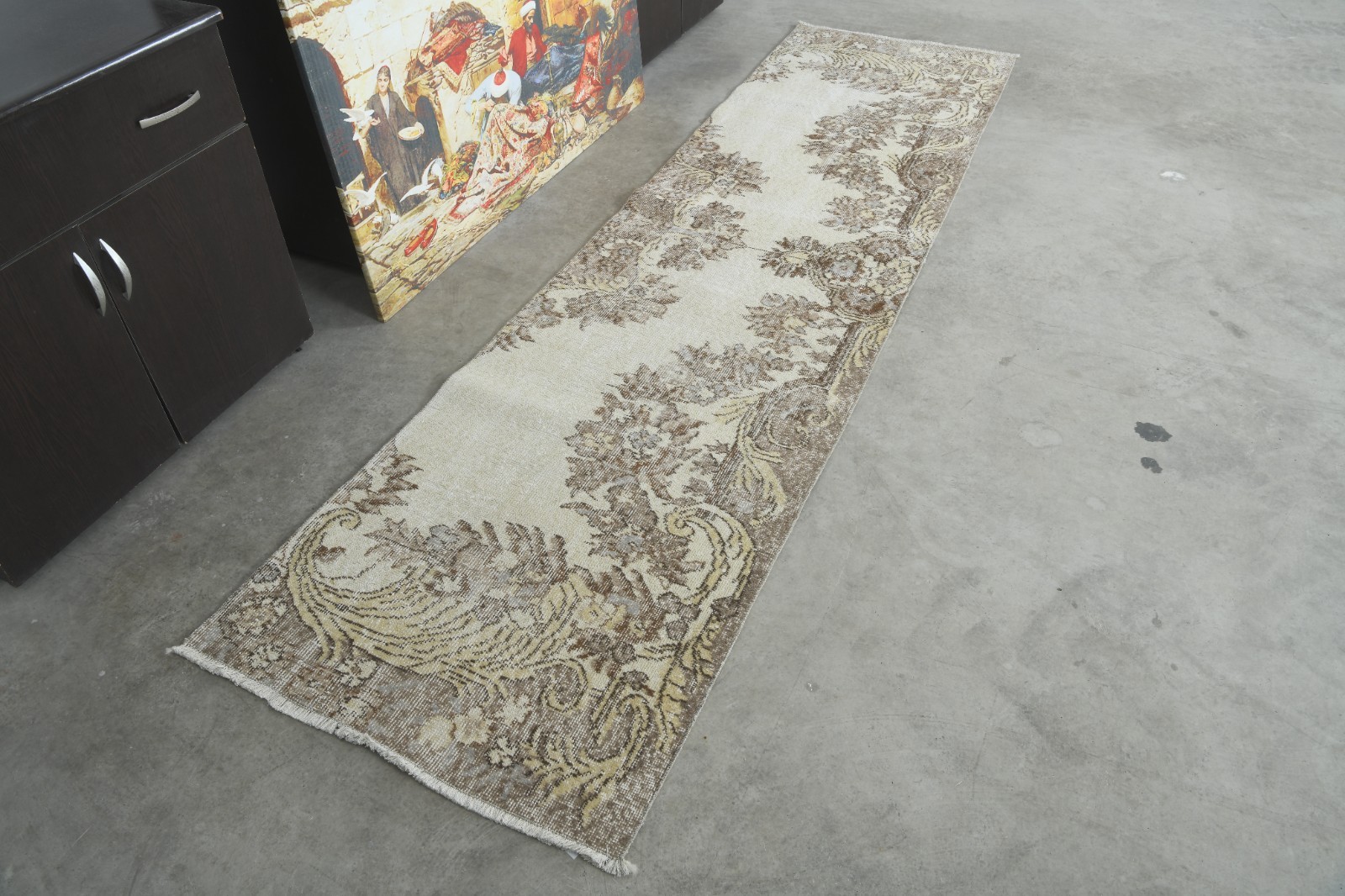 3x10 rug, handmade decor vintage turkish runner, faded oushak rug runner,232