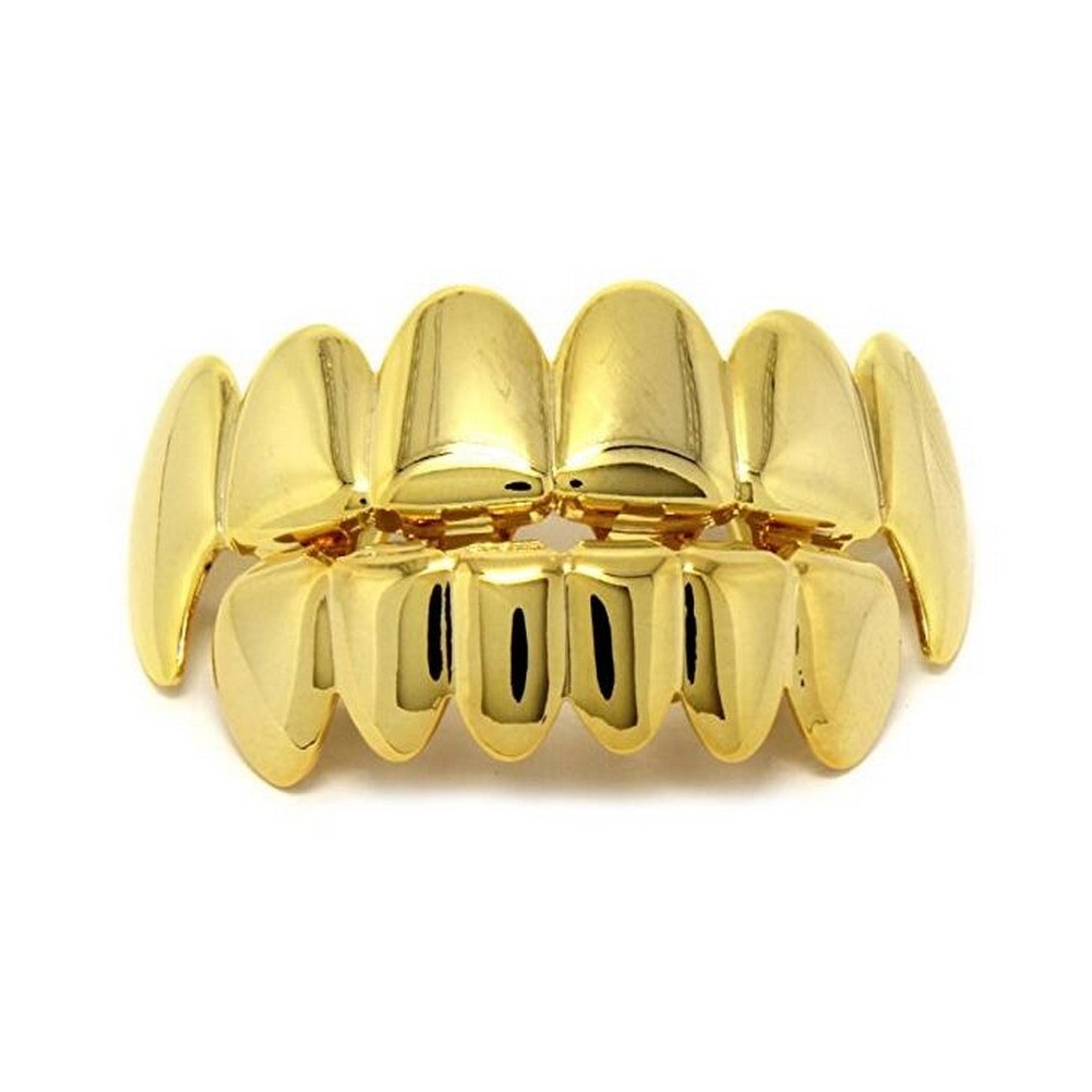 Custom Fit Gold Plated Hip Hop Teeth Grillz Caps Top & Bottom Grill Set