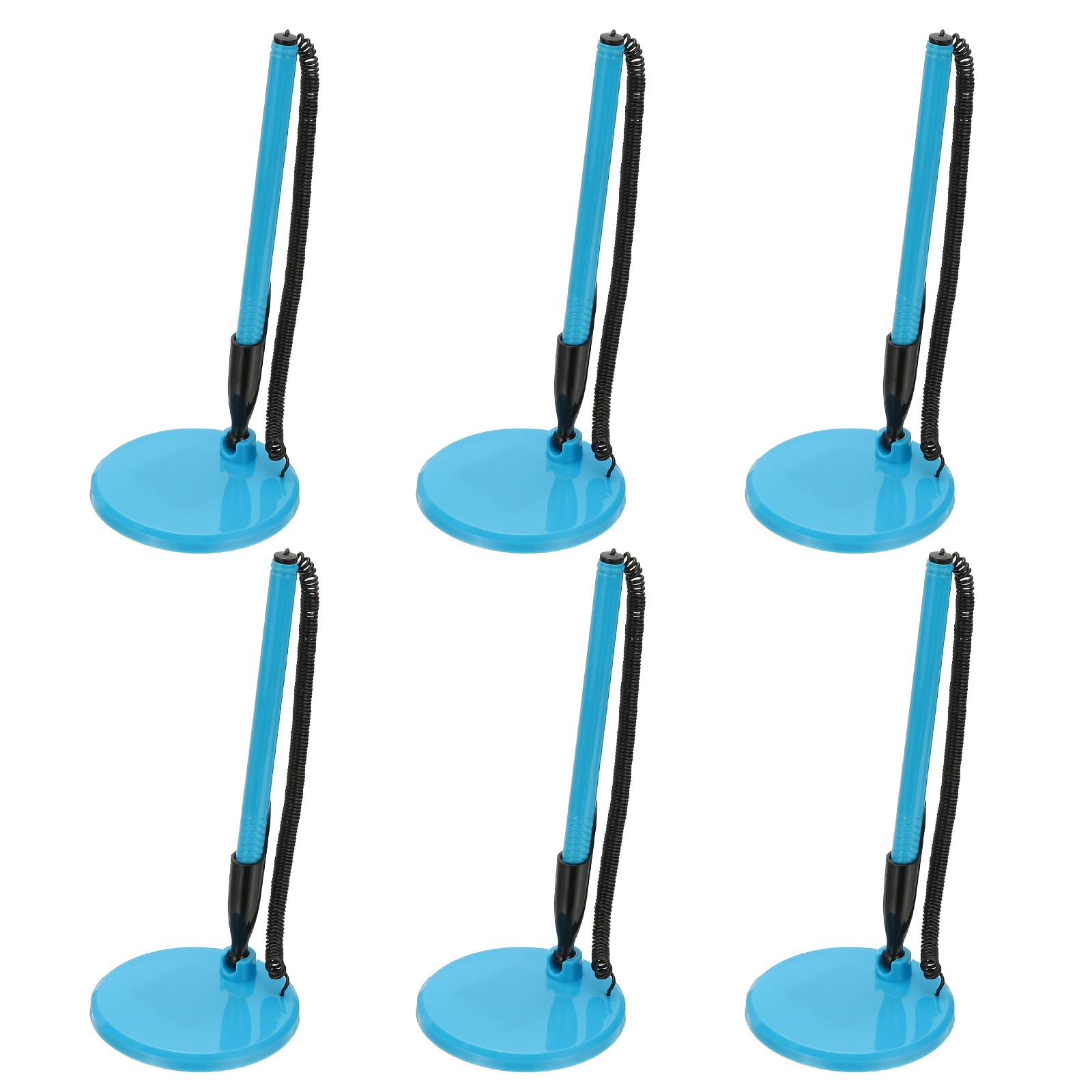 6Pcs Secure Pen with Adhesive Chain and Flat Security Pen Holder, Light Blue
