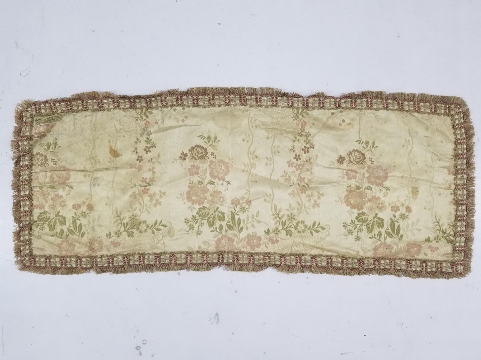 Antique French Silk Floral Brocade Textile Panel 79x30cm
