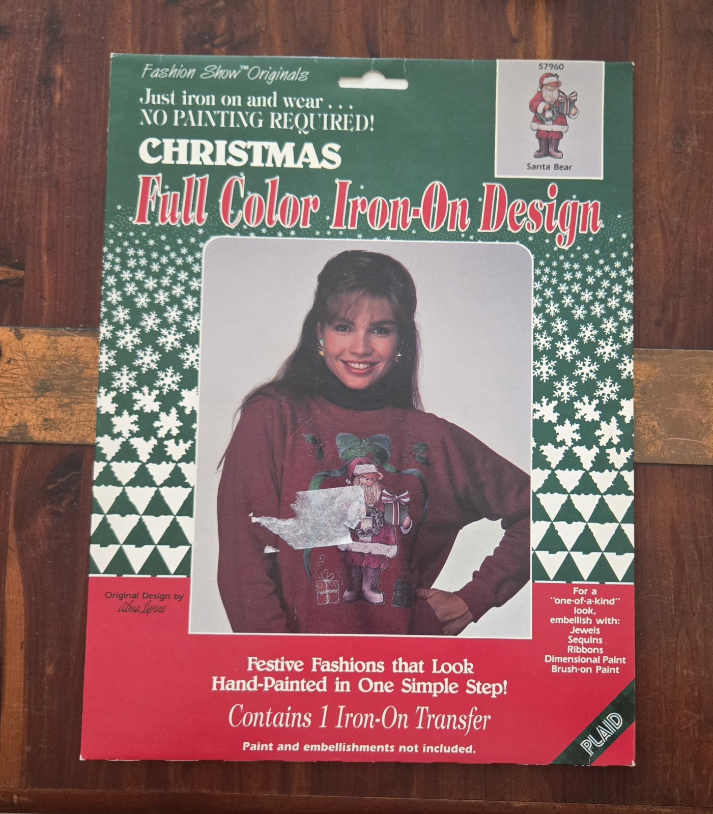 Vintage NOS Plaid Iron-On Transfer Santa Bear Holiday Christmas 57960