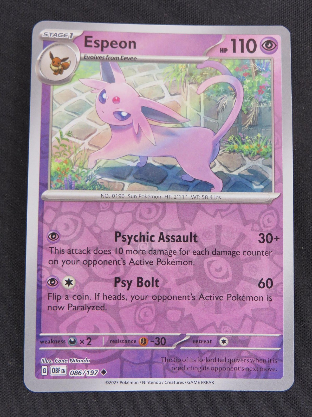 Espeon 086/197 Uncommon Obsidian Flames Pokemon Reverse Holo NM