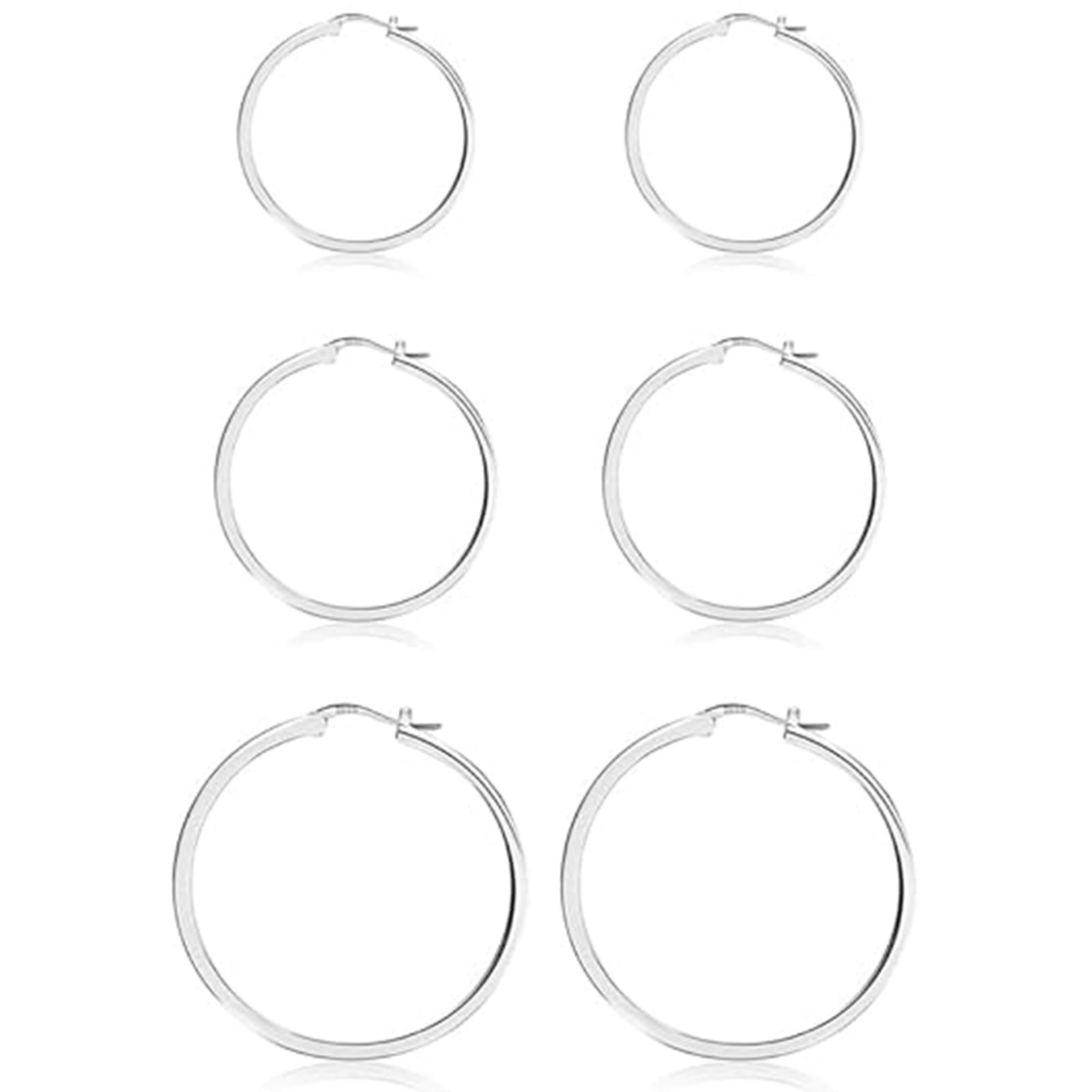 925 Sterling Silver Hoop Earrings,3 Pair 20mm, 30/40/50 