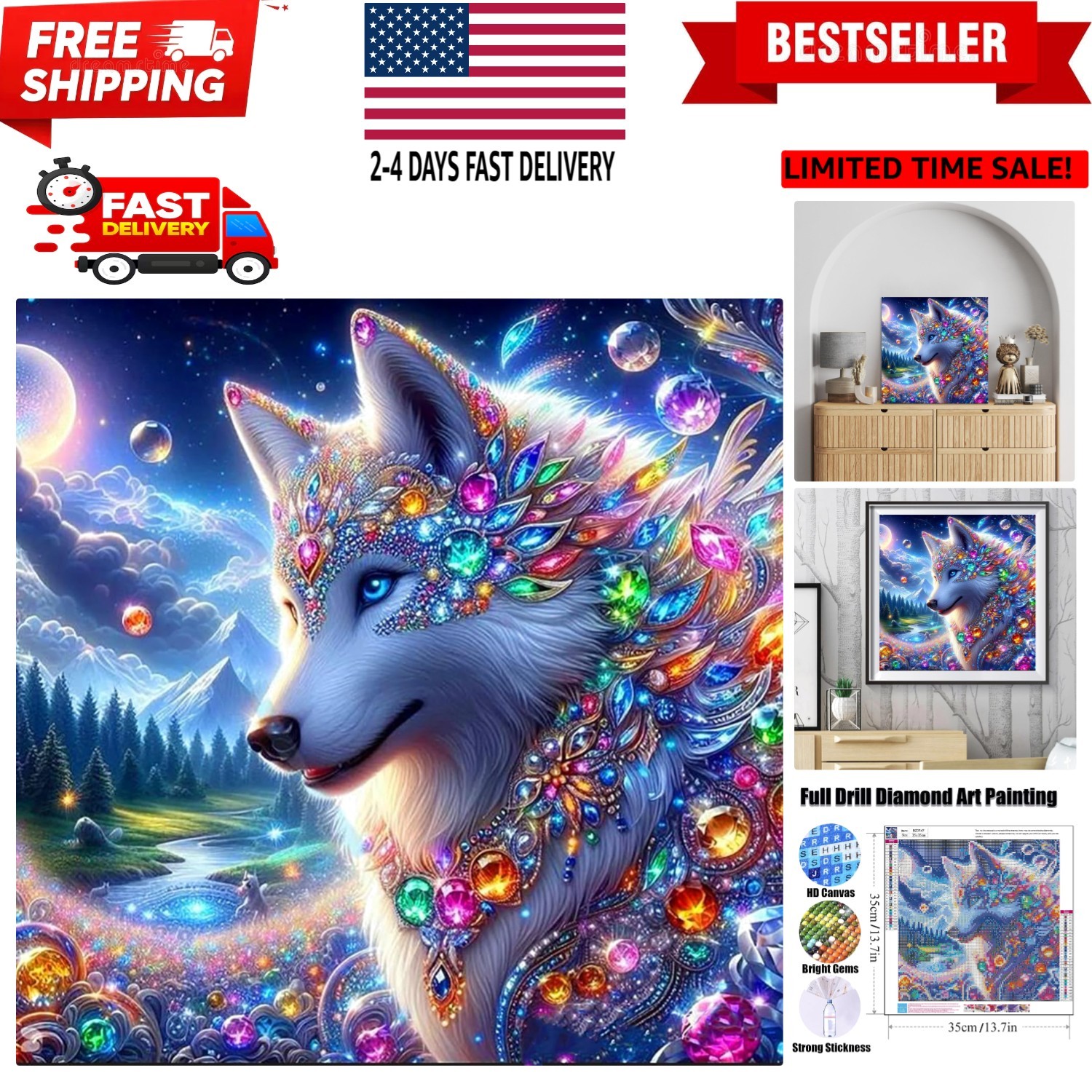 Wolf Diamond Art Kits for Adults, 5D Animal Forest Diamond Painting Kits for ...