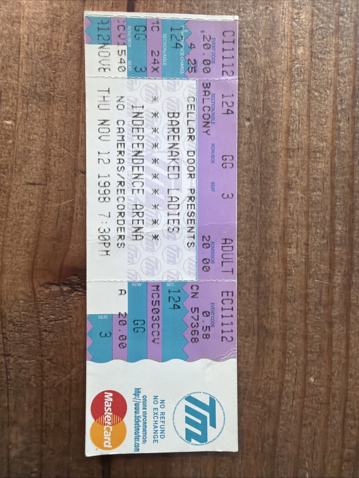 BARENAKED LADIES Ticket Stub - Nov. 12, 1998 - Independence Arena ￼