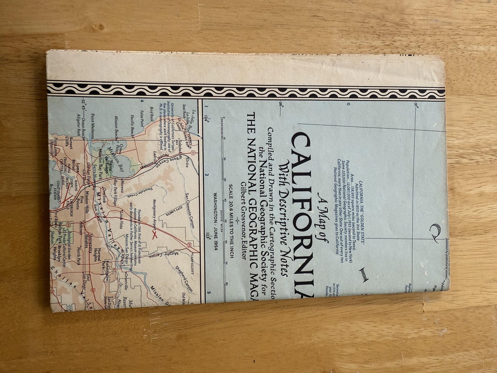 Vintage 1954 National Geographic California Travel Map Folded Poster USA
