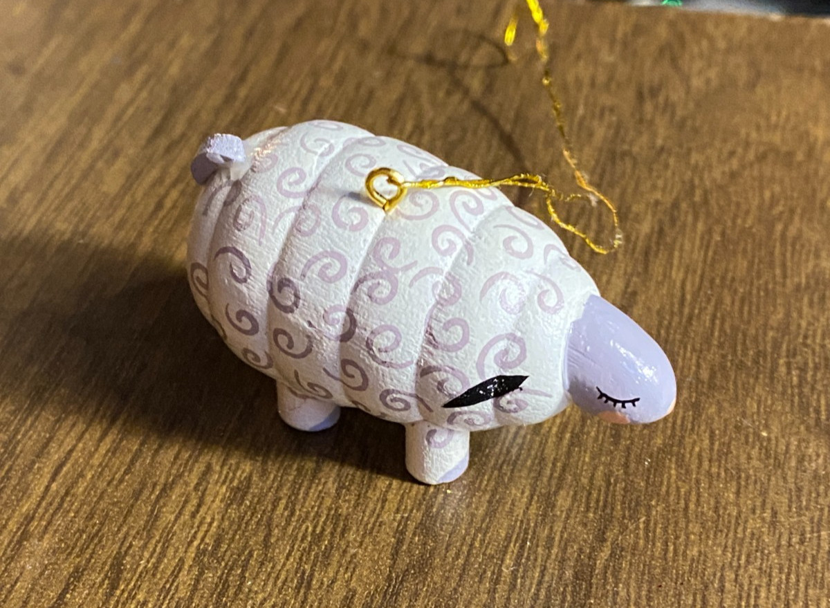 Vintage Tiny Wood Sheep Christmas Ornament 1 3/4"