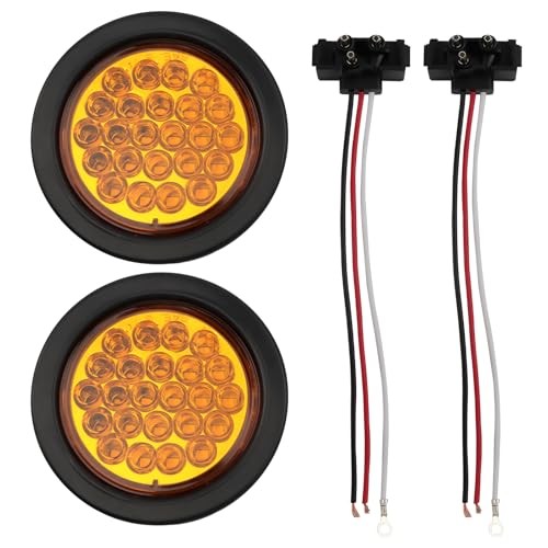 4'' Round Trailer Tail Light, 2pcs 24 LED Round Amber Strobe Lights, amber