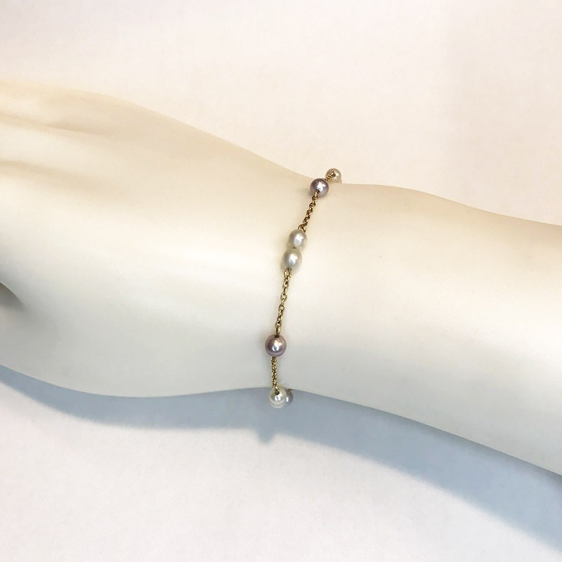 TASAKI Tahasaki Pearl K18 2 Color 12P Bracelet Bangle Yellow Gold qoj.1960