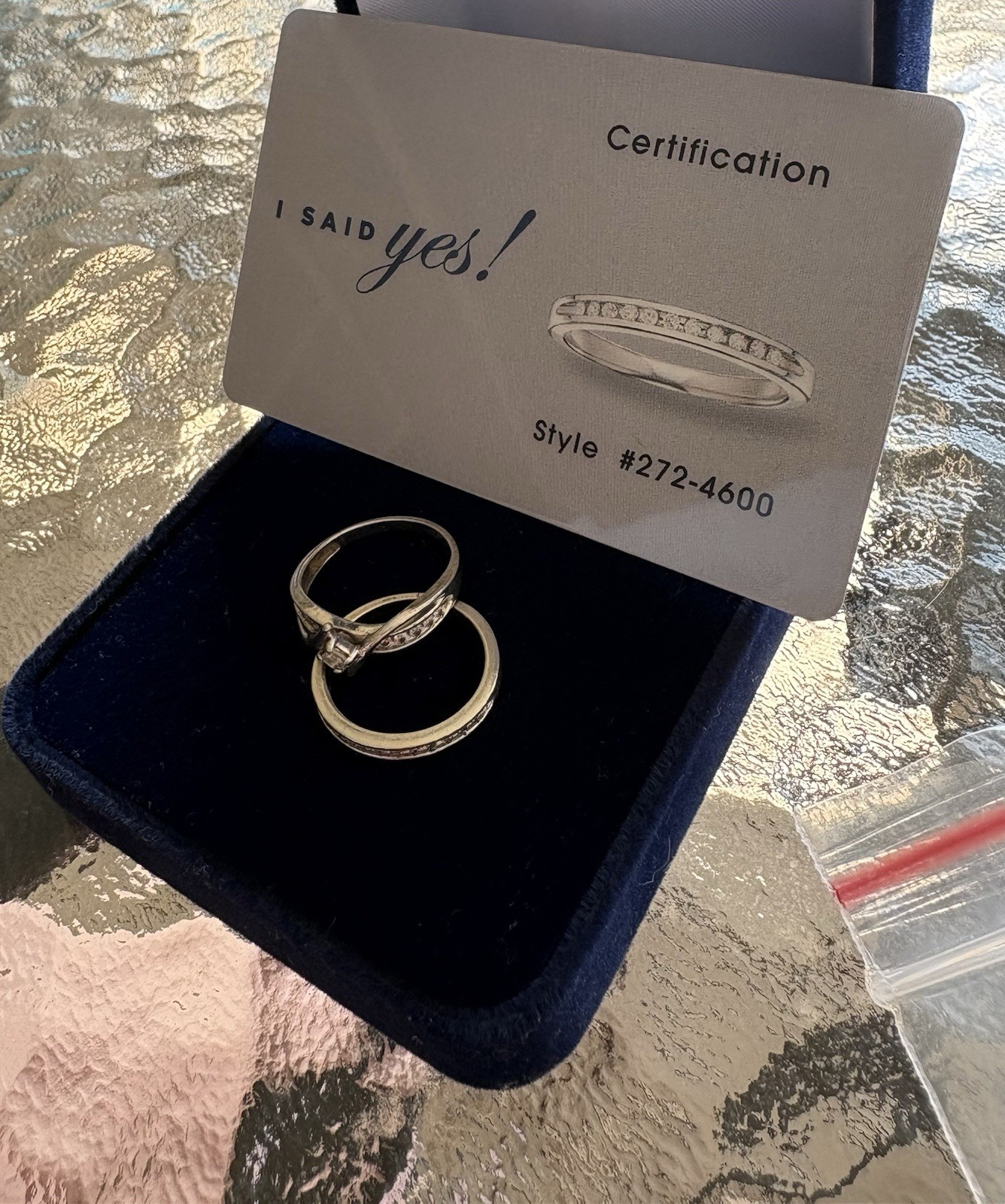 Size 6 Sterling Silver & Platinaire Diamond Wedding Ring And Band Set