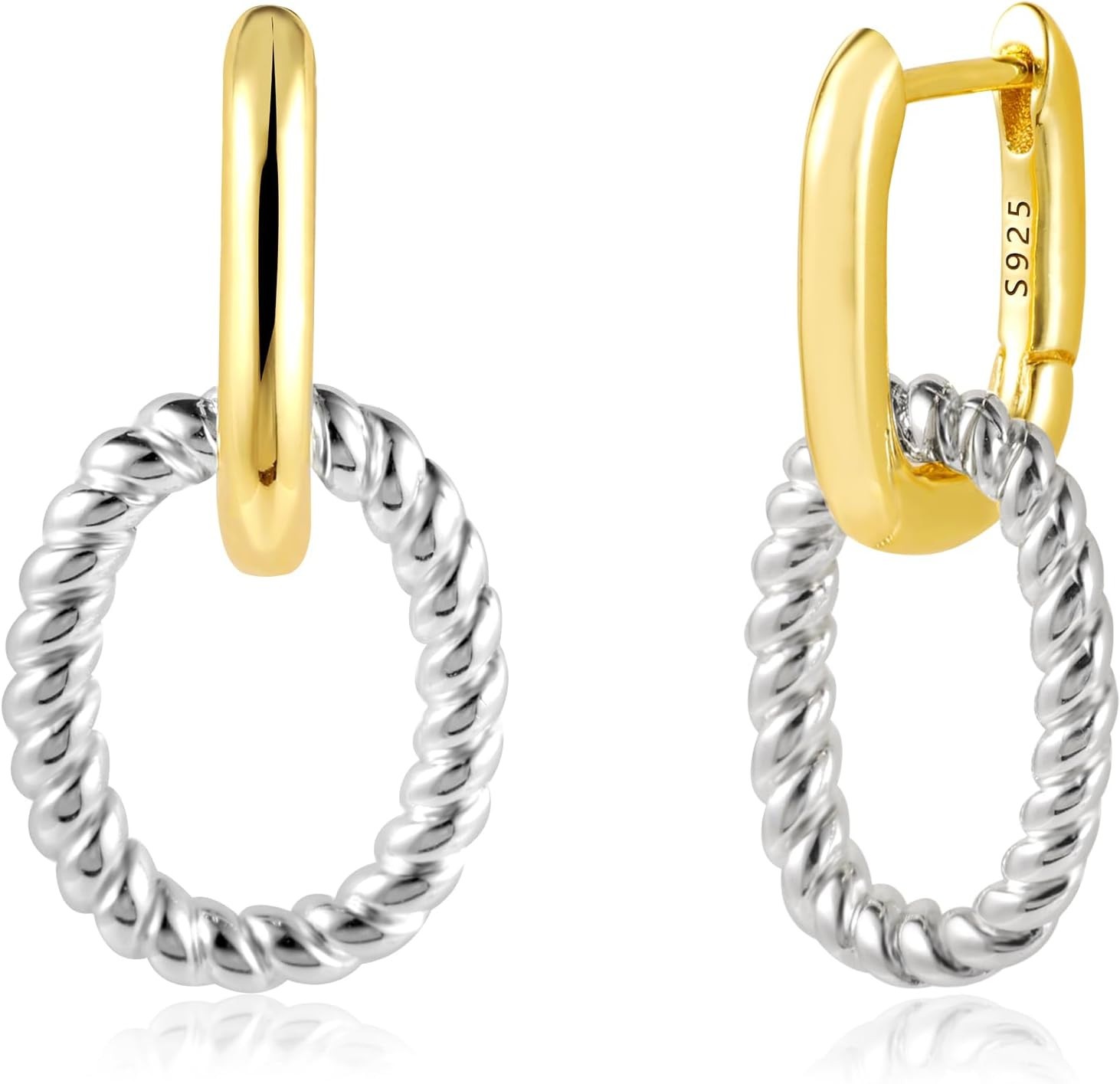 14K Two Tone Gold Silver Hoop Earrings for Women Drop Dangle Paperclip Earrings 