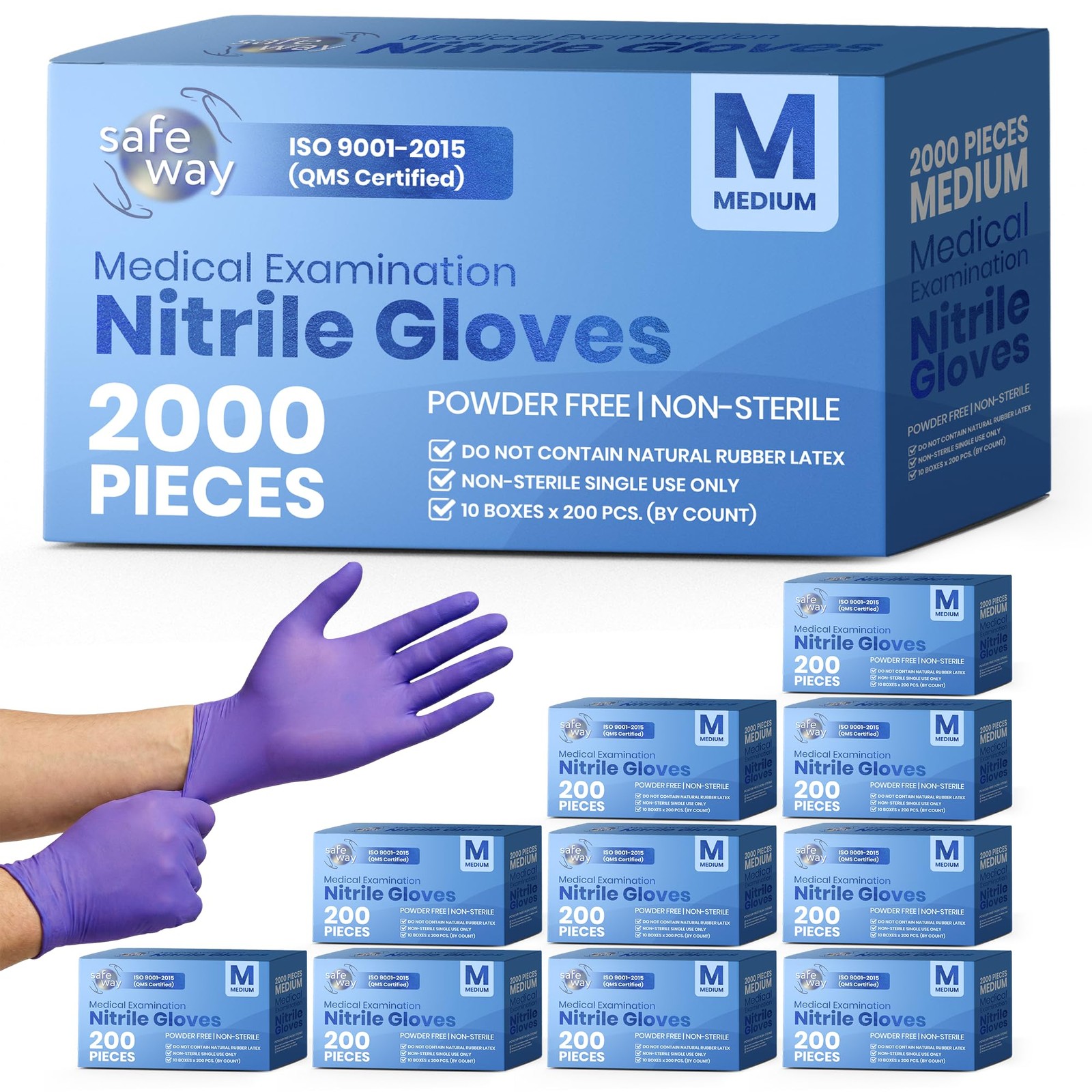 SAFEWAY USA 2000 pcs, Medium, Nitrile Disposable Ice Blue (Medium) 