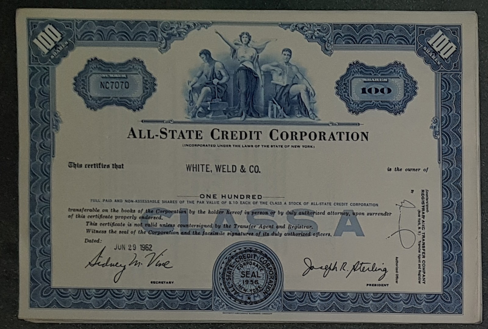 44 X All-State Credit Corporation 1960s 100 shares