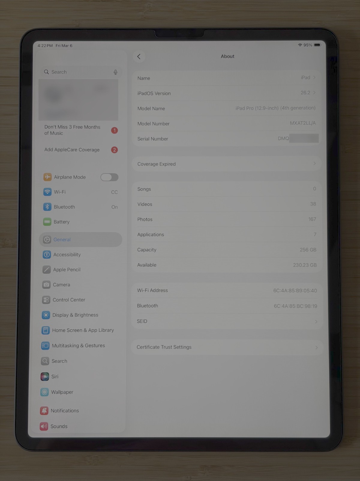 Apple iPad Pro 12.9-inch (4th generation) 256GB, Wi-Fi, MINT CONDITION